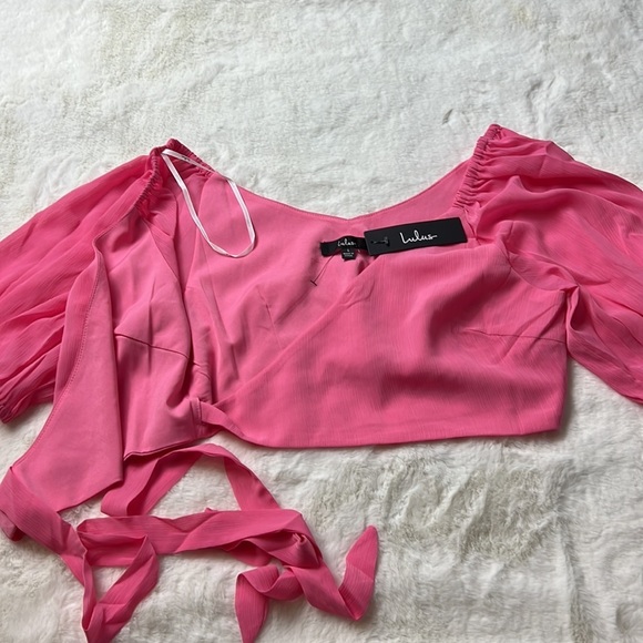Lulu's Bright Pink Wrap Crop Top Size Large NWT - Picture 7 of 8
